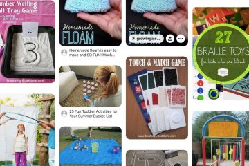 Une capture d’écran de la page Pinterest suggérant plusieurs activités dont 27 jeux en braille, un jeu de mémoire fait à la maison et des idées de jeux extérieurs.