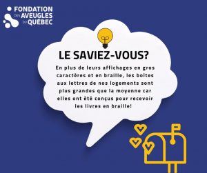 Description de l’image: montage visuel du texte de la publication sur un fond bleu marin ainsi que d’une boîte au lettre de couleur jaune.