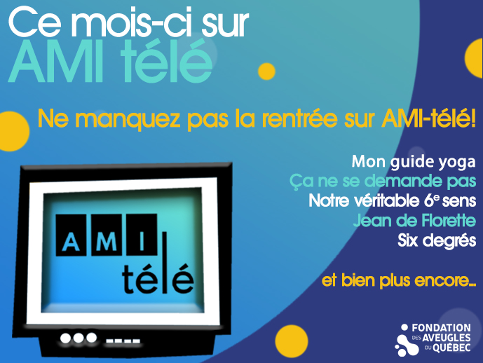 Description de l'image: Montage visuel avec un téléviseur affichant le logo d' AMI-télé ainsi qu'un résumé de la programmation du mois de janvier.