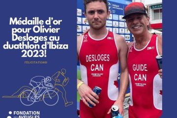 Description de la photo: montage d’une photo d’Olivier et son guide portant l’uniforme canadien.